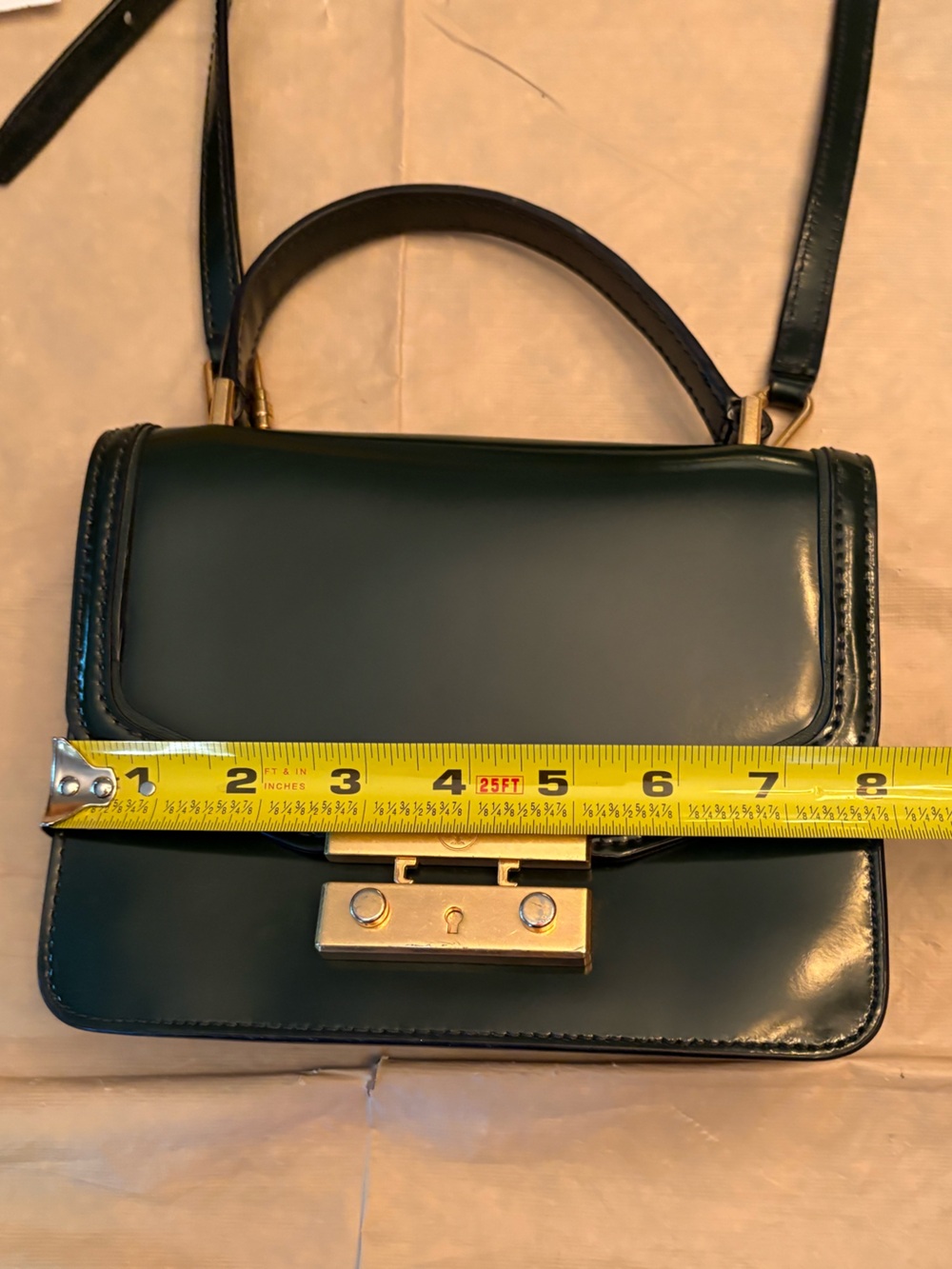 Tory Burch Juliette Mini Top-Handle Satchel in a glossy dark green/emerald - Picture 7 of 12